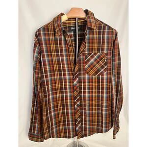 Marmot Button Down Shirt Medium Plaid Brown Orange Outdoor